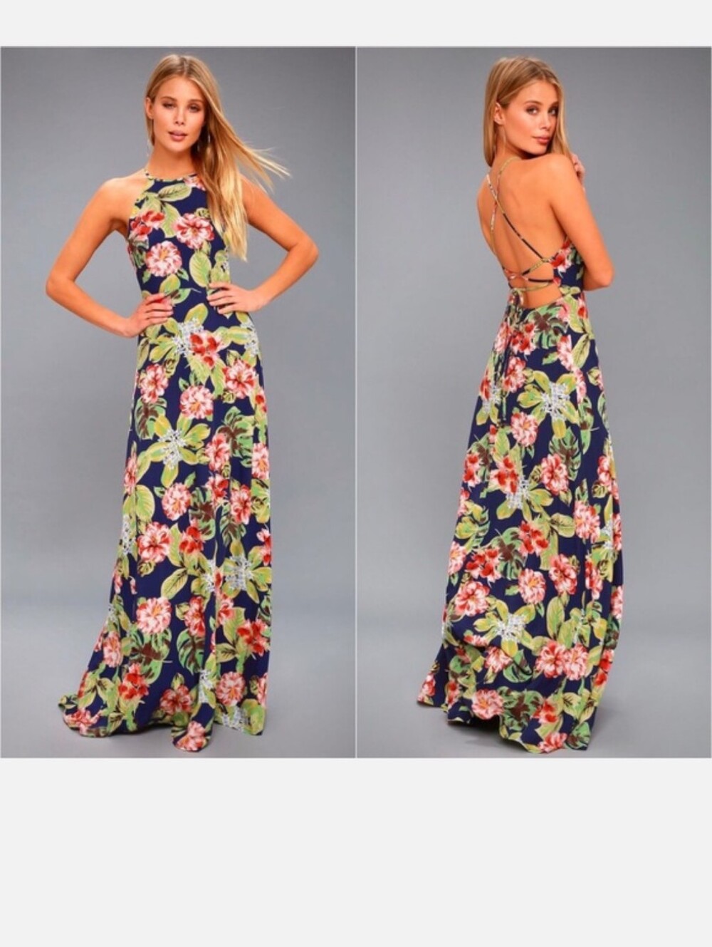 Lulus “Hawaii-Bound” Floral Backless Maxi Dress